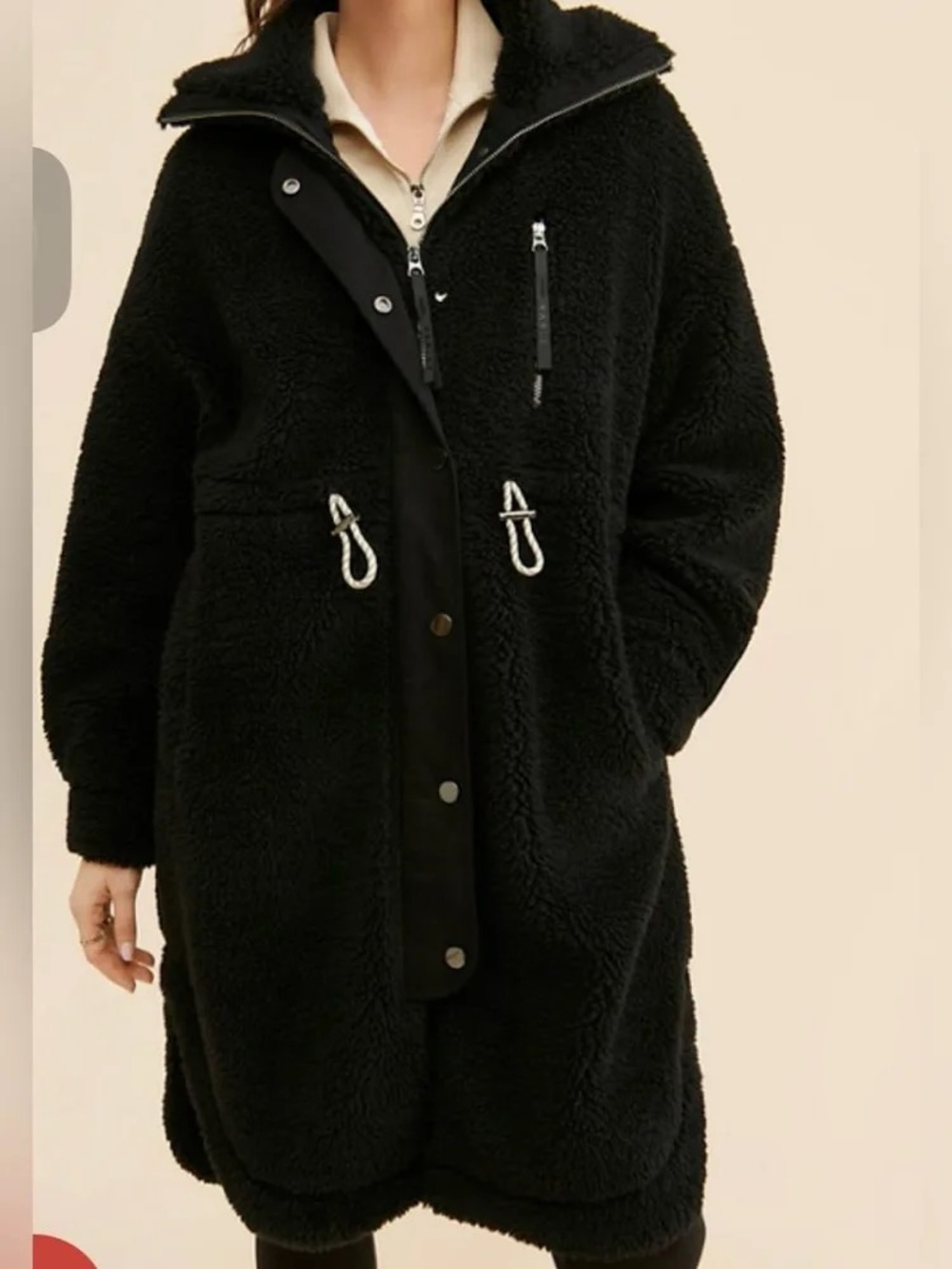 Varley Black Teddy Sherpa Coat with Toggle Detail